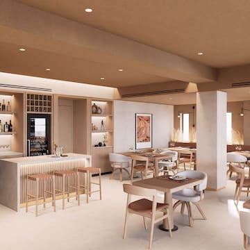 a room with tables and chairs