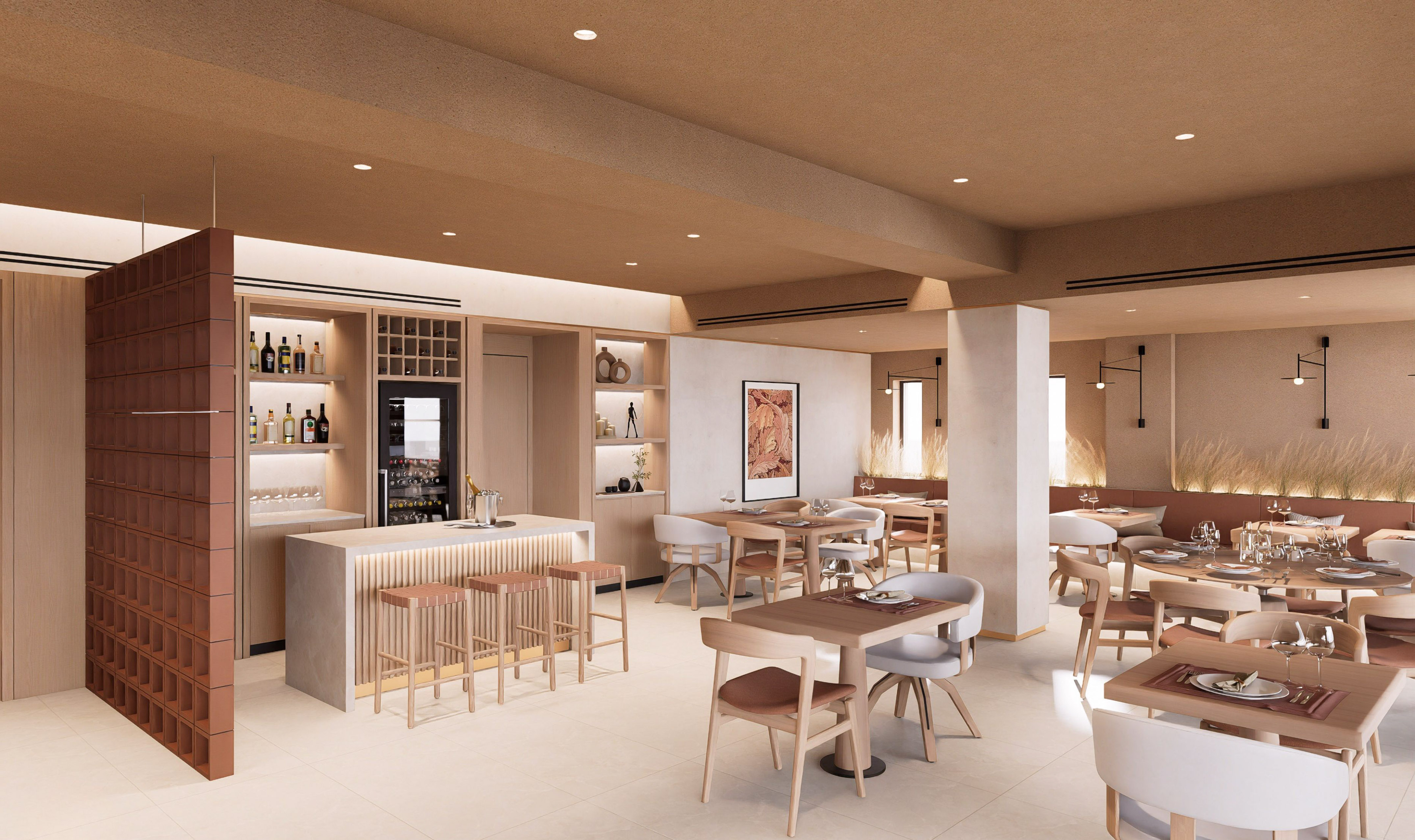 a room with tables and chairs