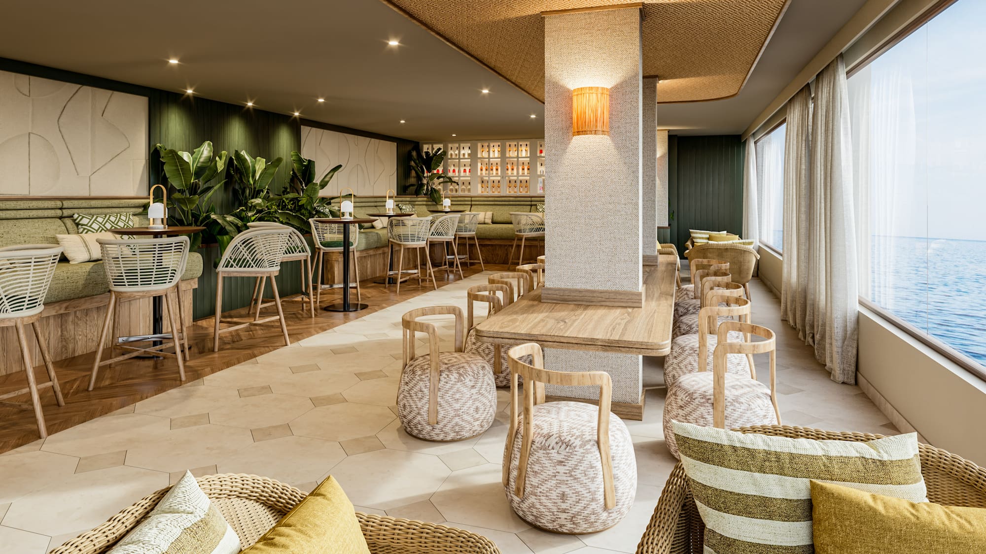 a room with a table and chairs