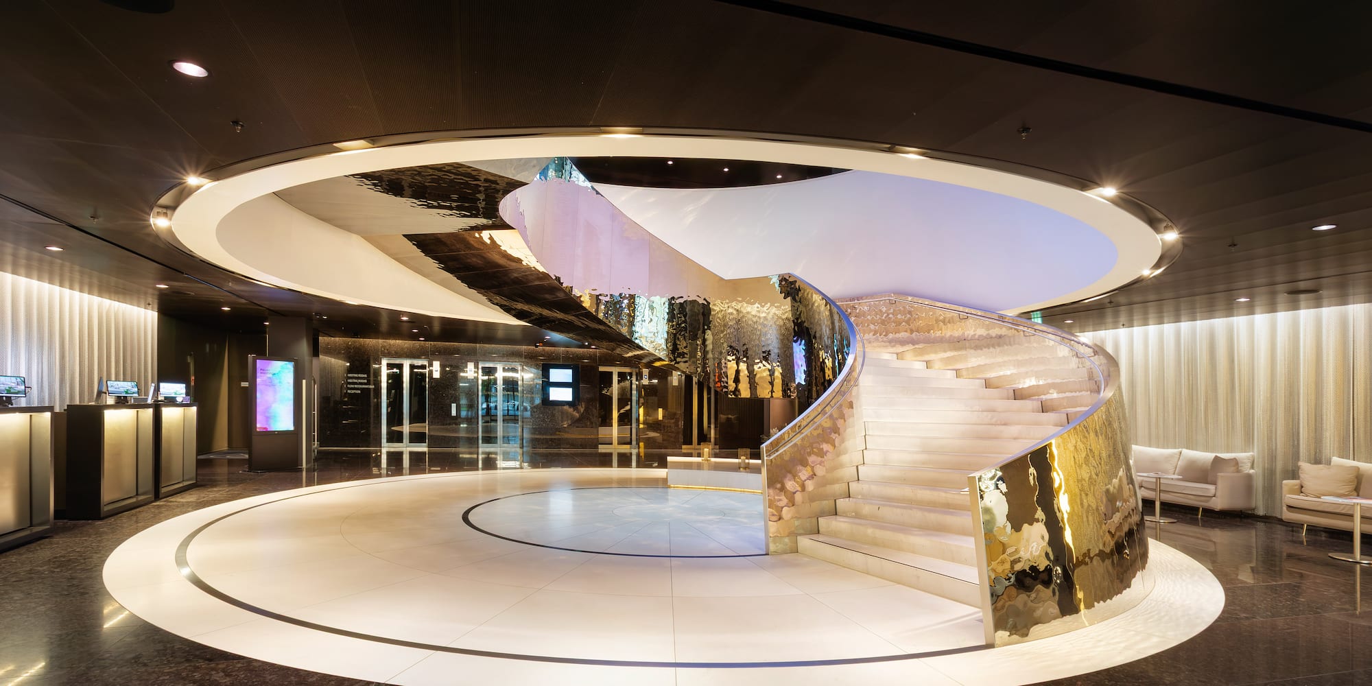 a spiral staircase in a building