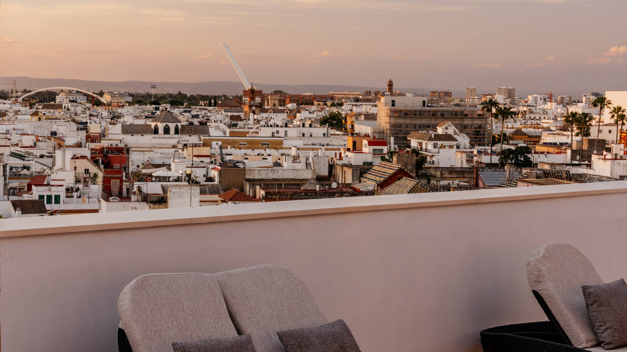 a group of chairs on a rooftop