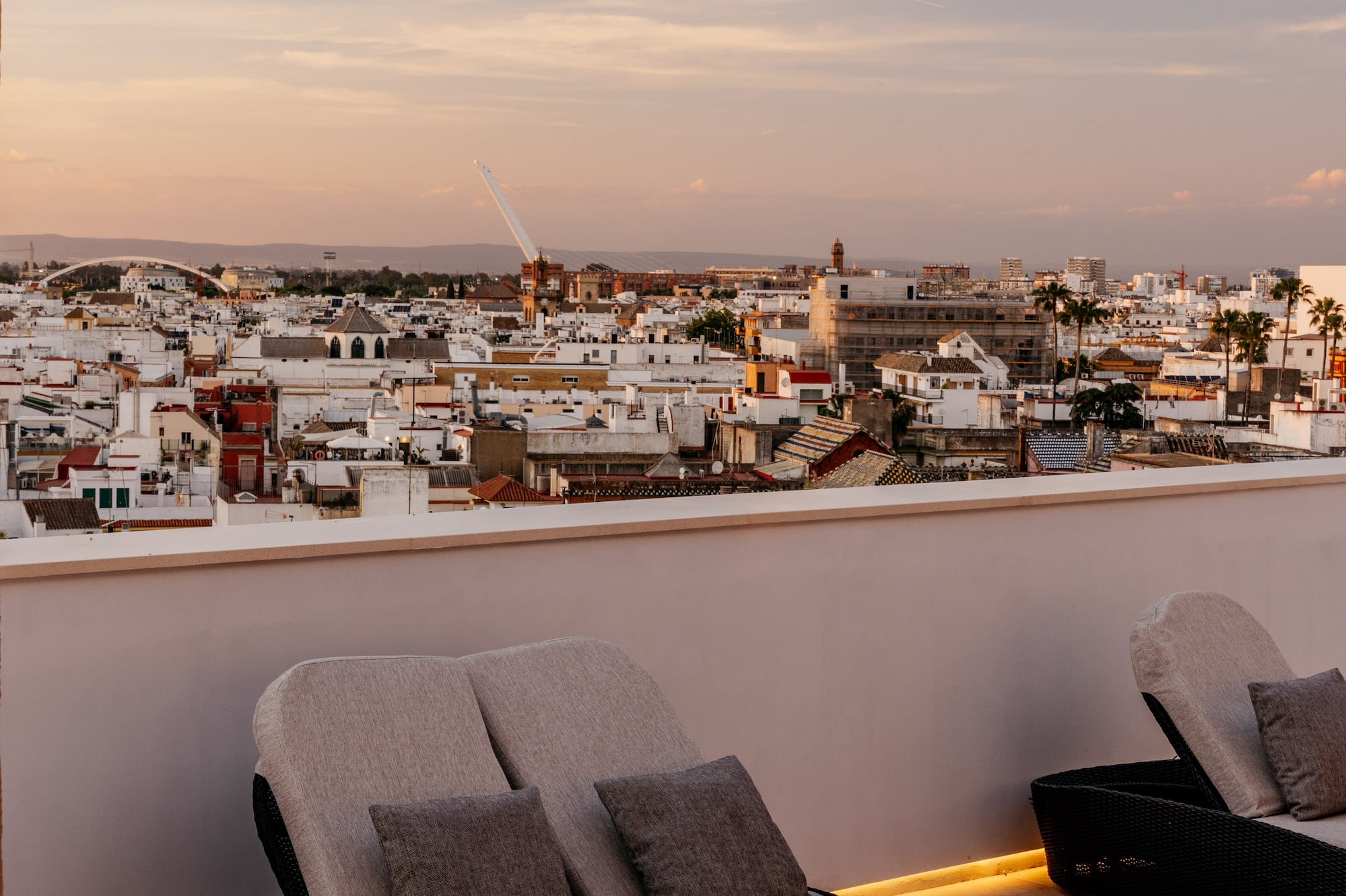 a group of chairs on a rooftop