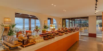 a buffet with food on it