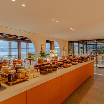 a buffet with food on it