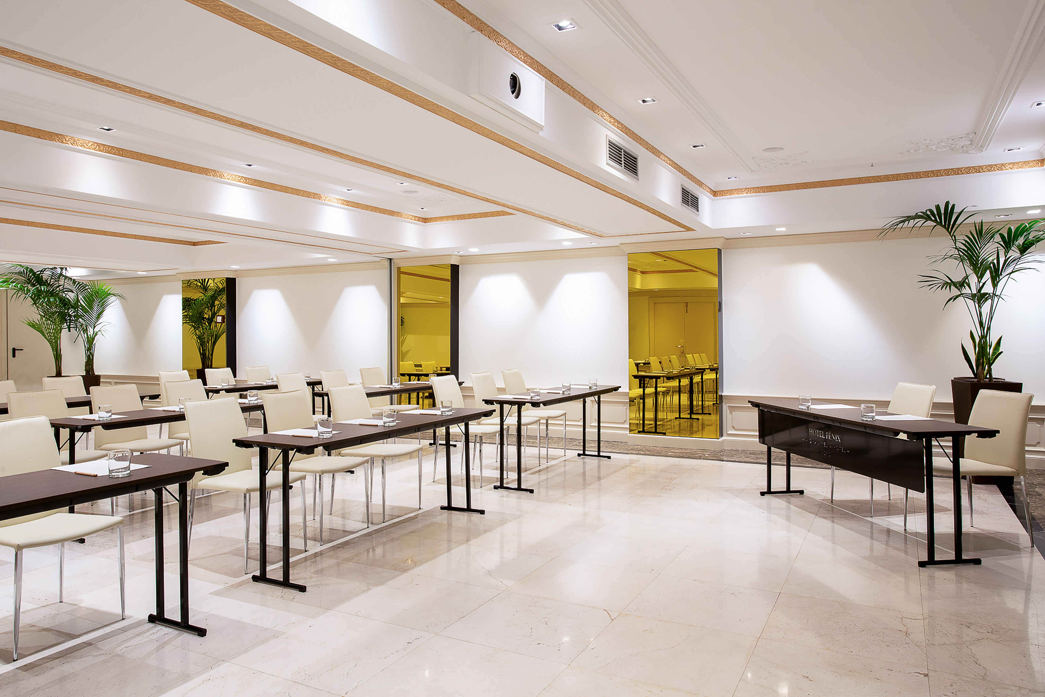 Hotel Fénix conference room, classroom style seating, tables, chairs.
