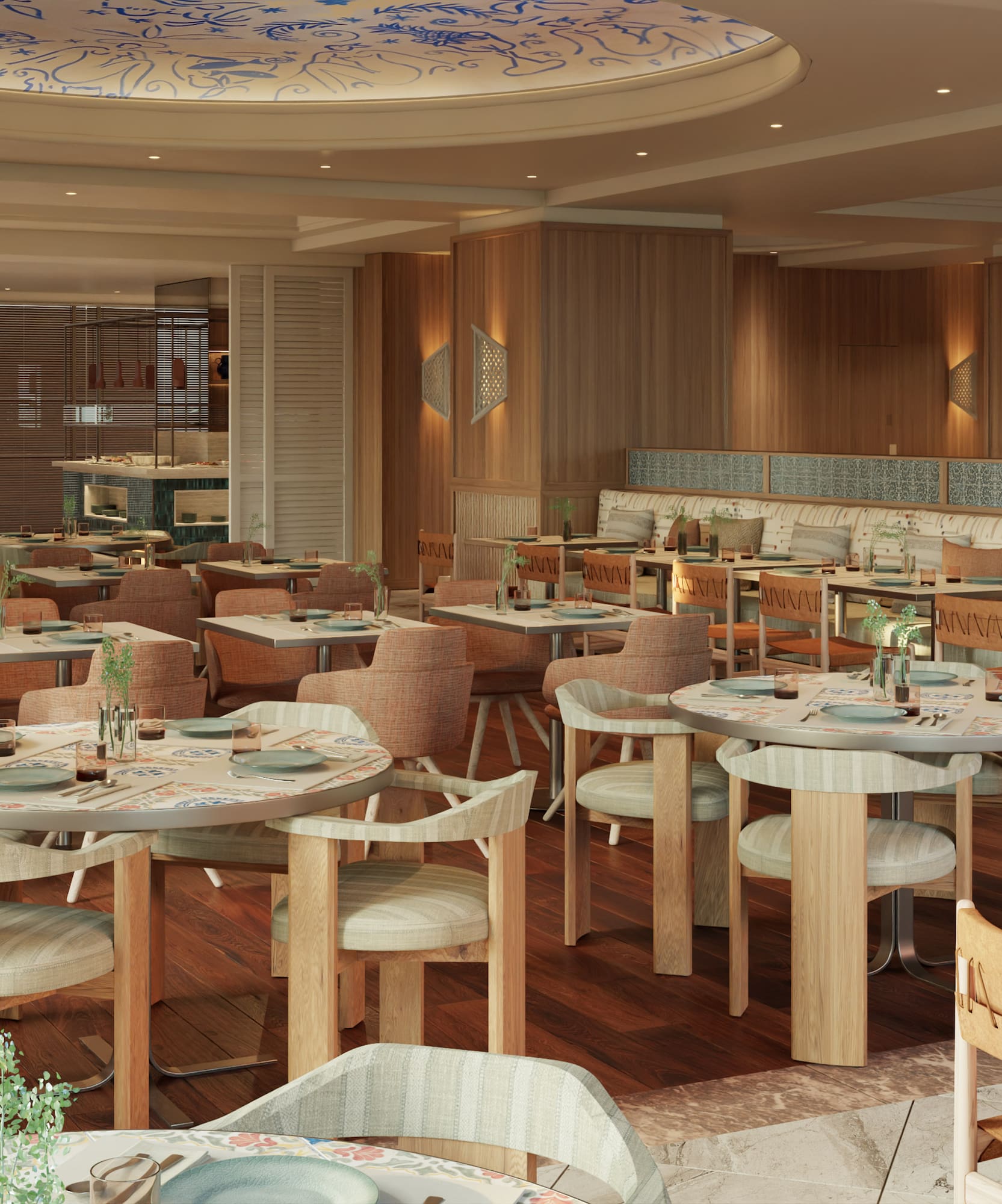 a restaurant with tables and chairs