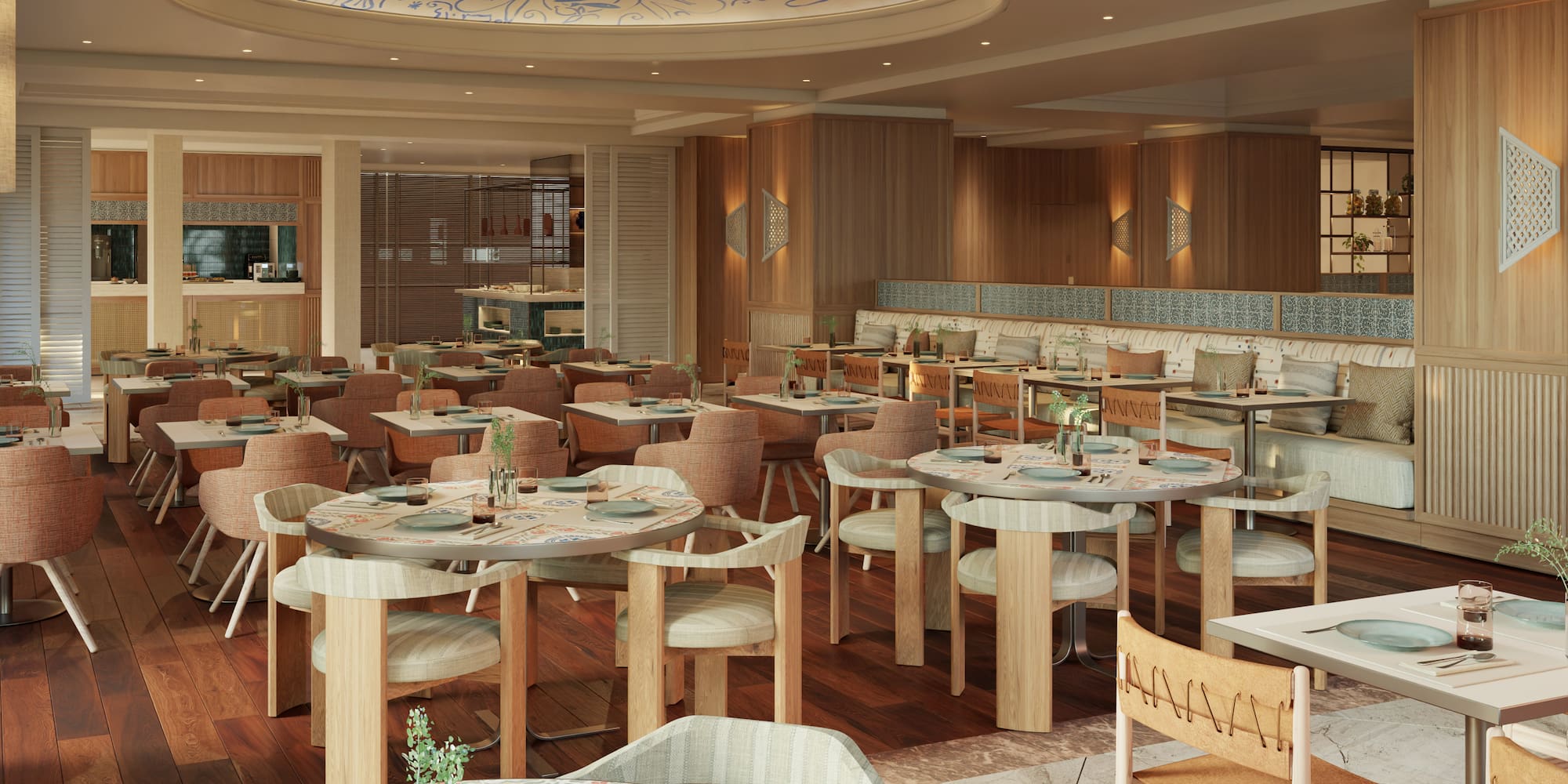 a restaurant with tables and chairs