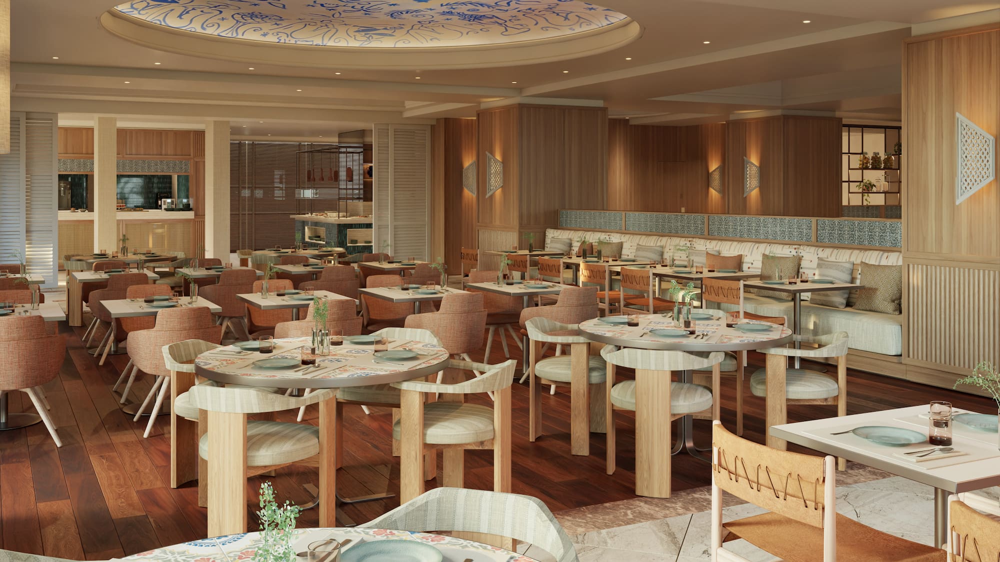 a restaurant with tables and chairs