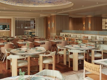 a restaurant with tables and chairs