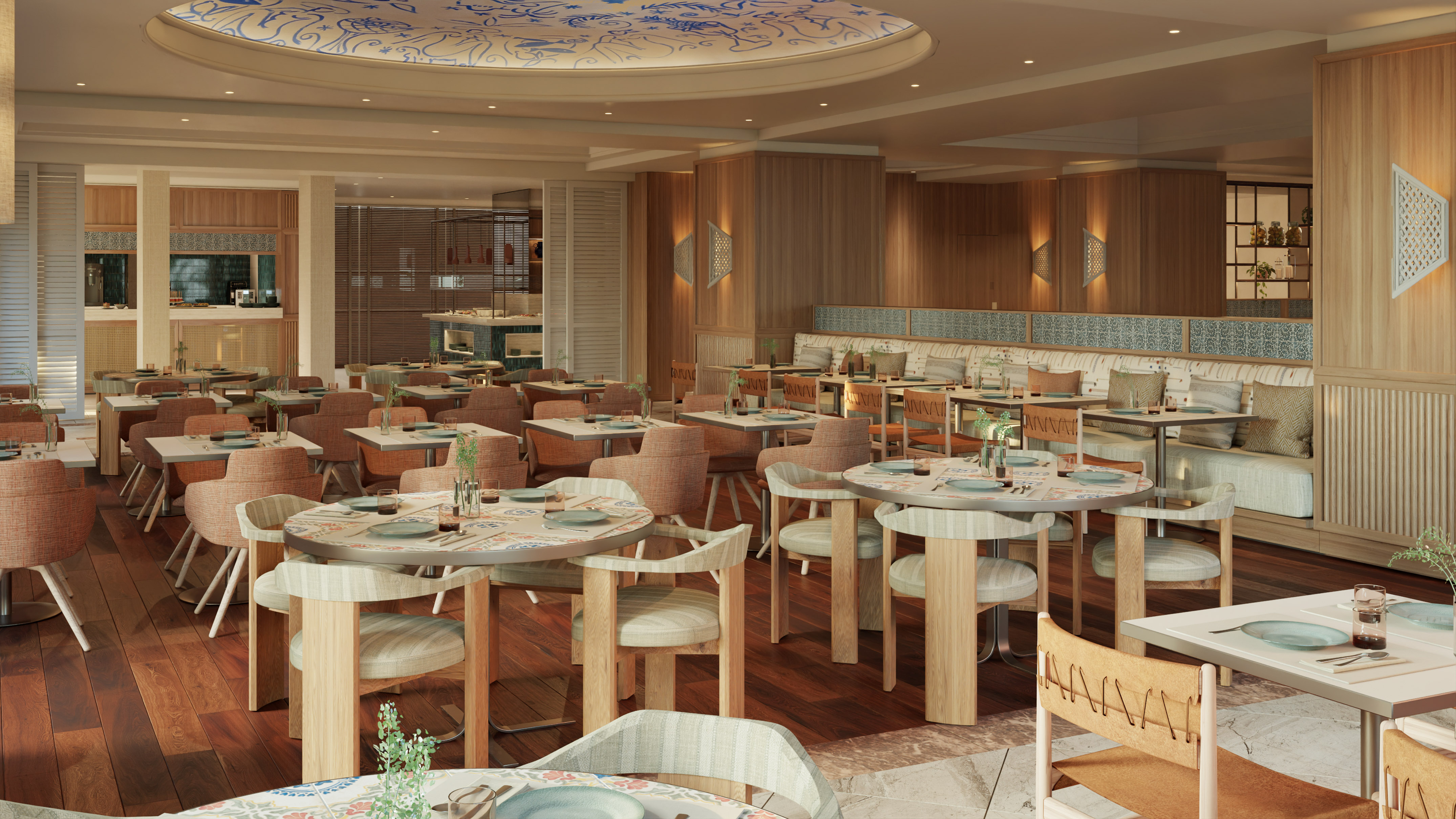 a restaurant with tables and chairs