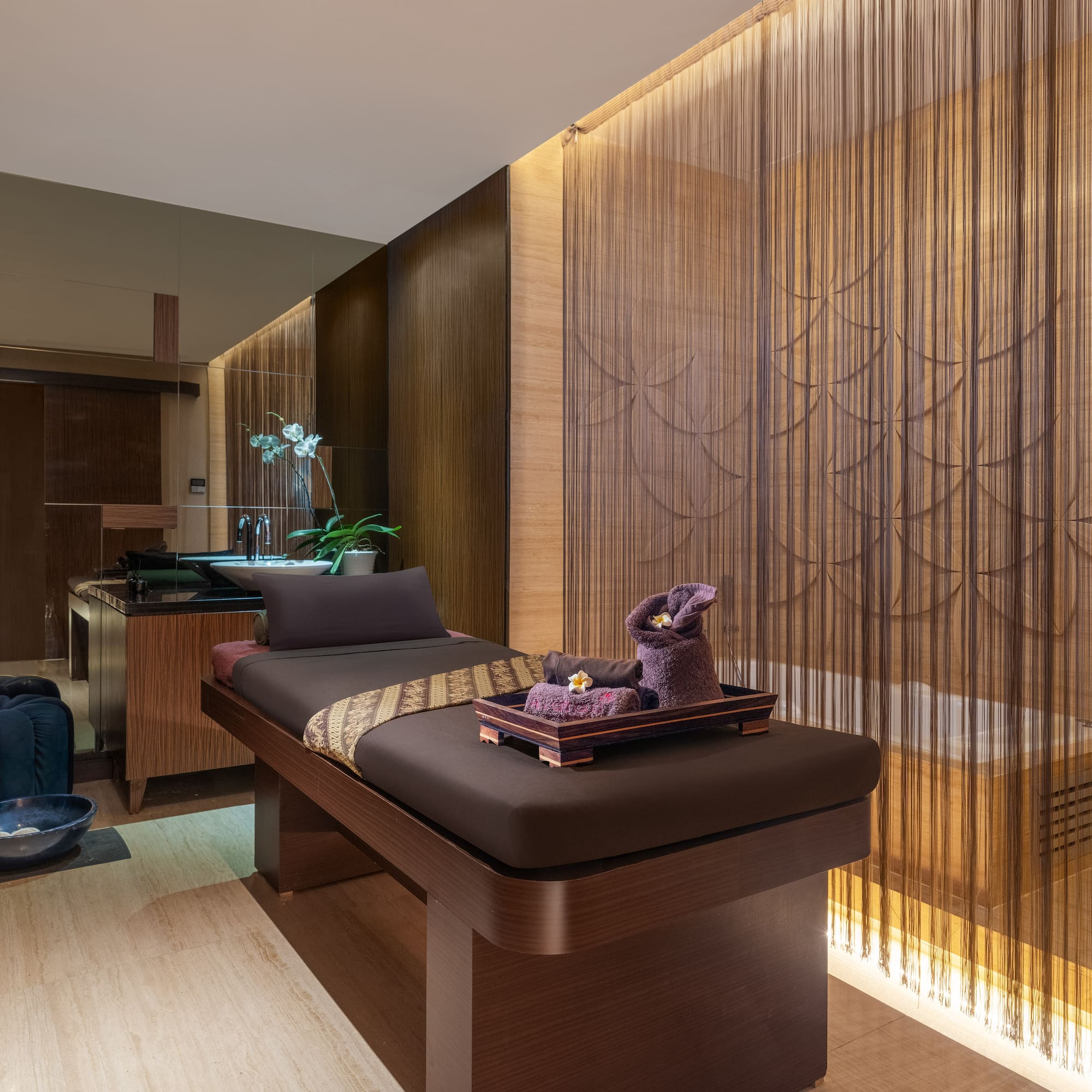 a massage table in a room