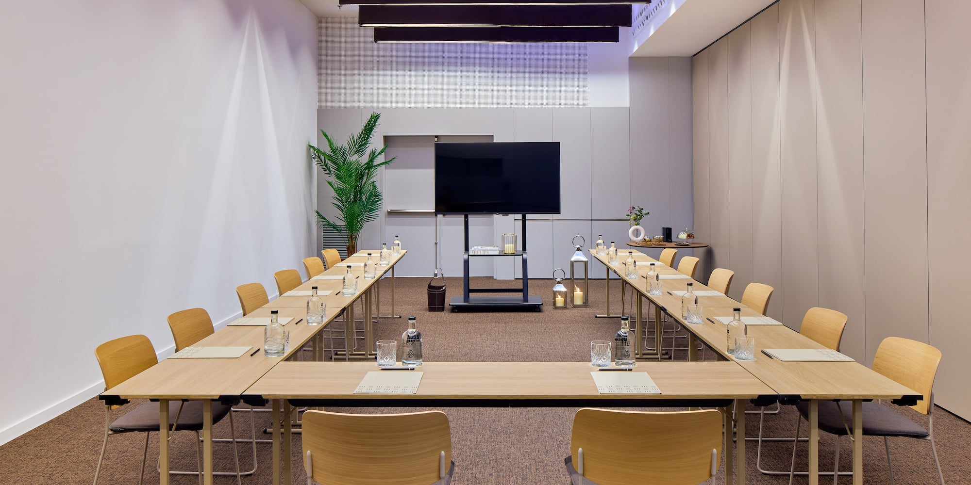 a room with tables and chairs