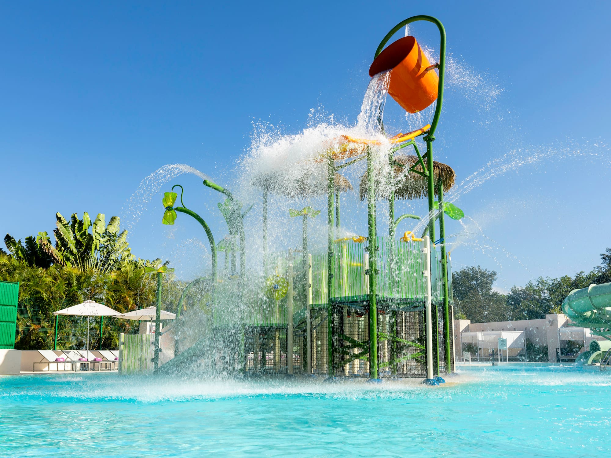 a water park with a water slide