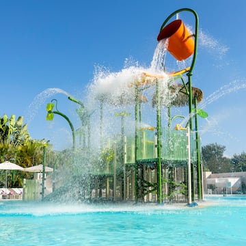 a water park with a water slide