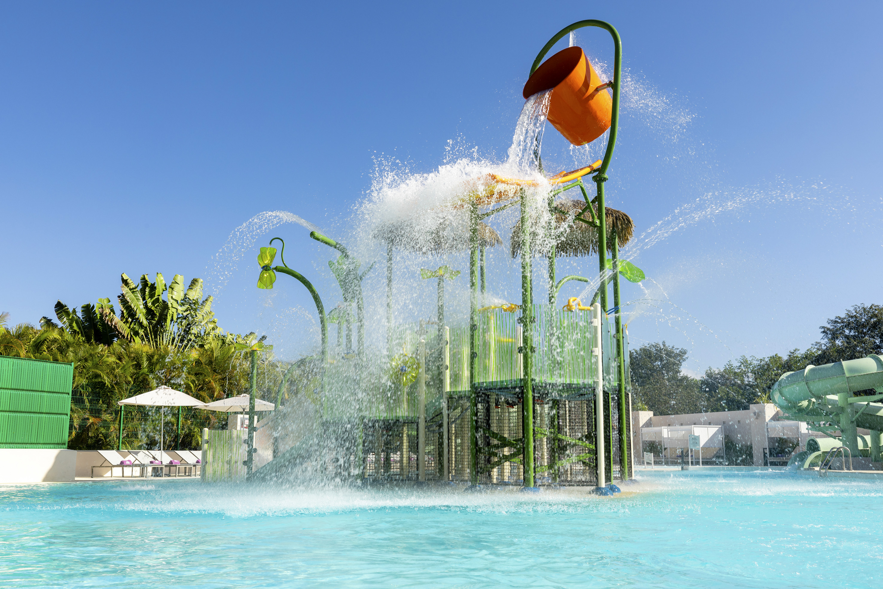 a water park with a water slide