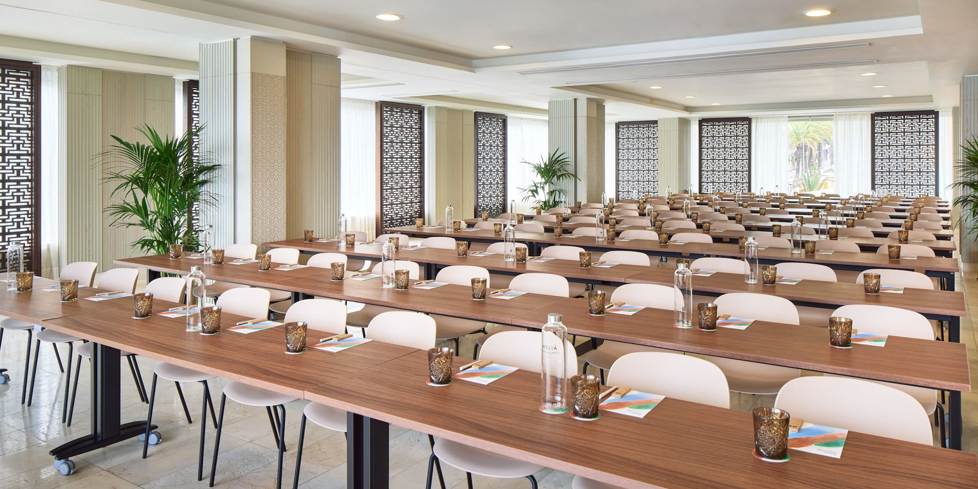 a room with tables and chairs