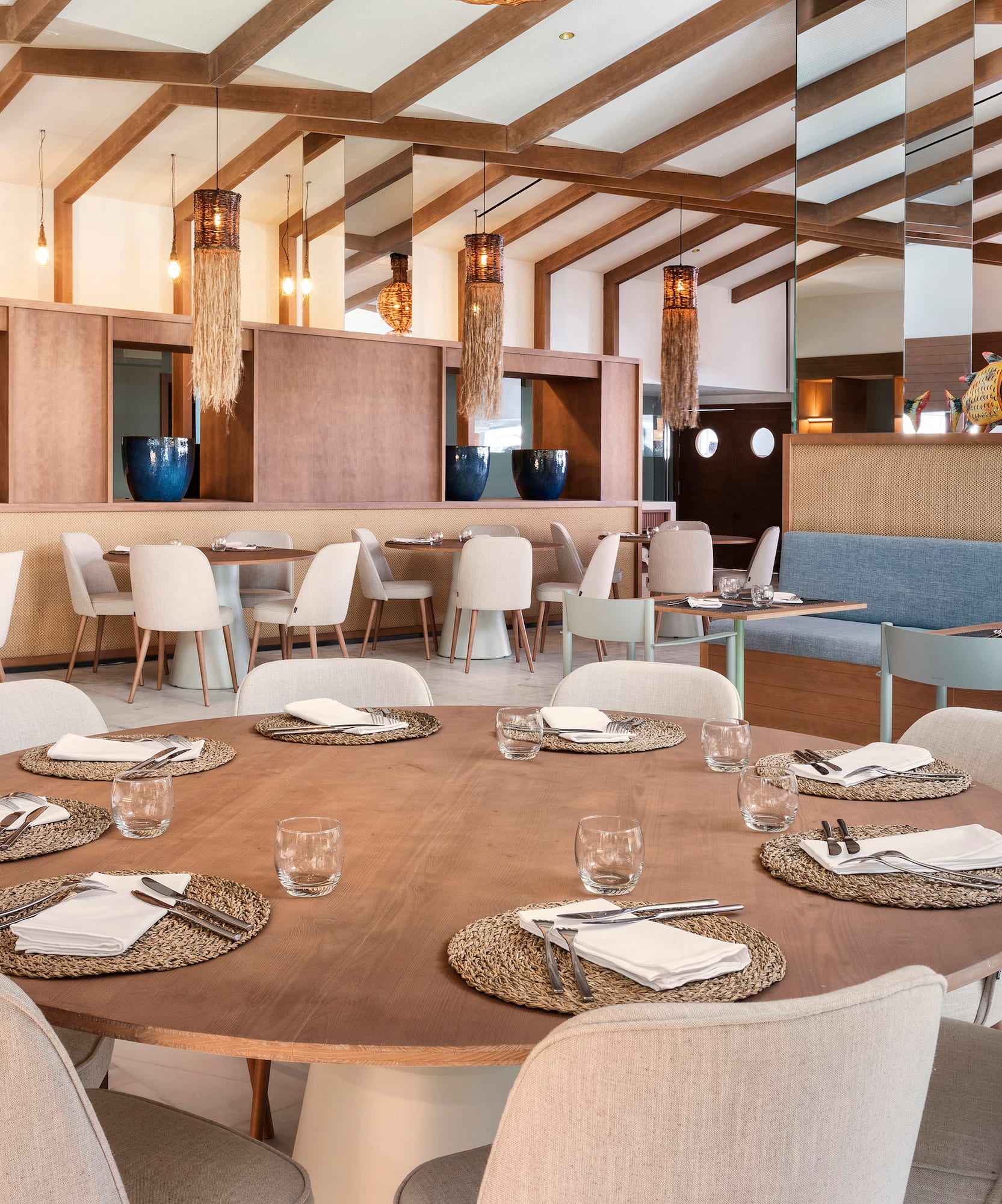 a room with tables and chairs