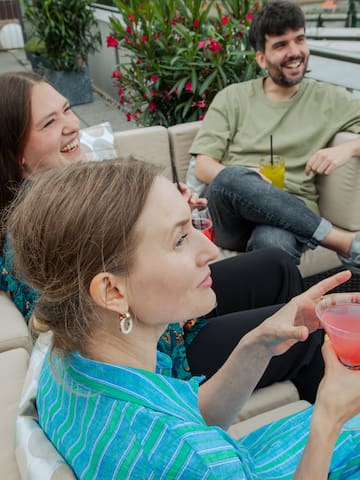 a group of people sitting on a couch