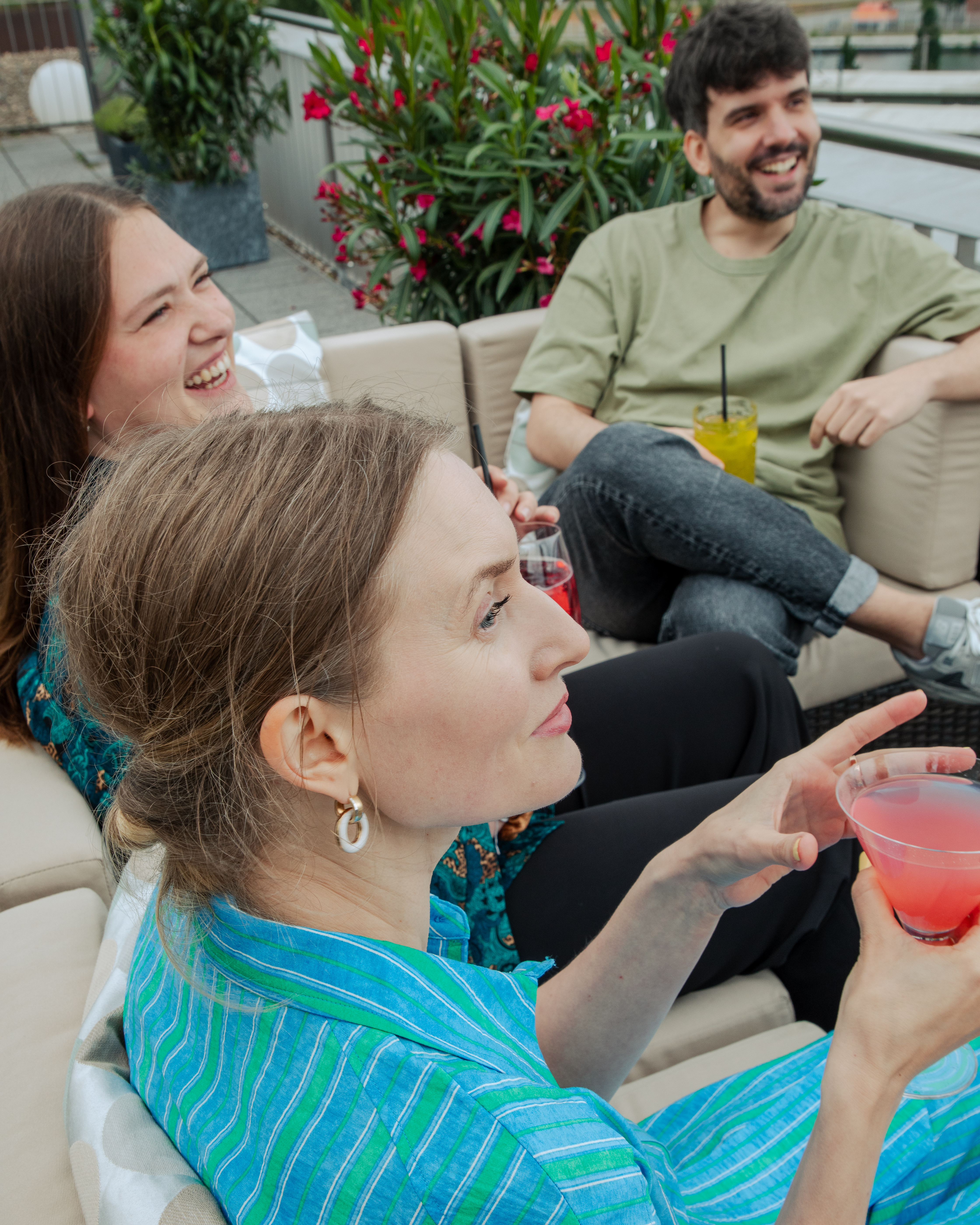 a group of people sitting on a couch