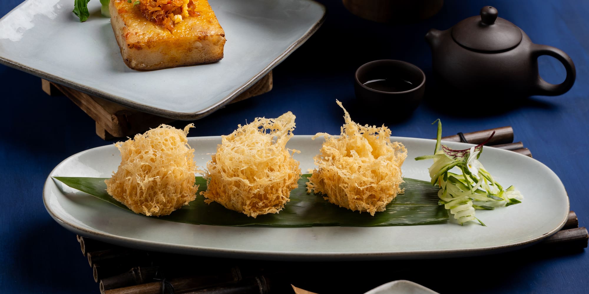 a table with plates of food