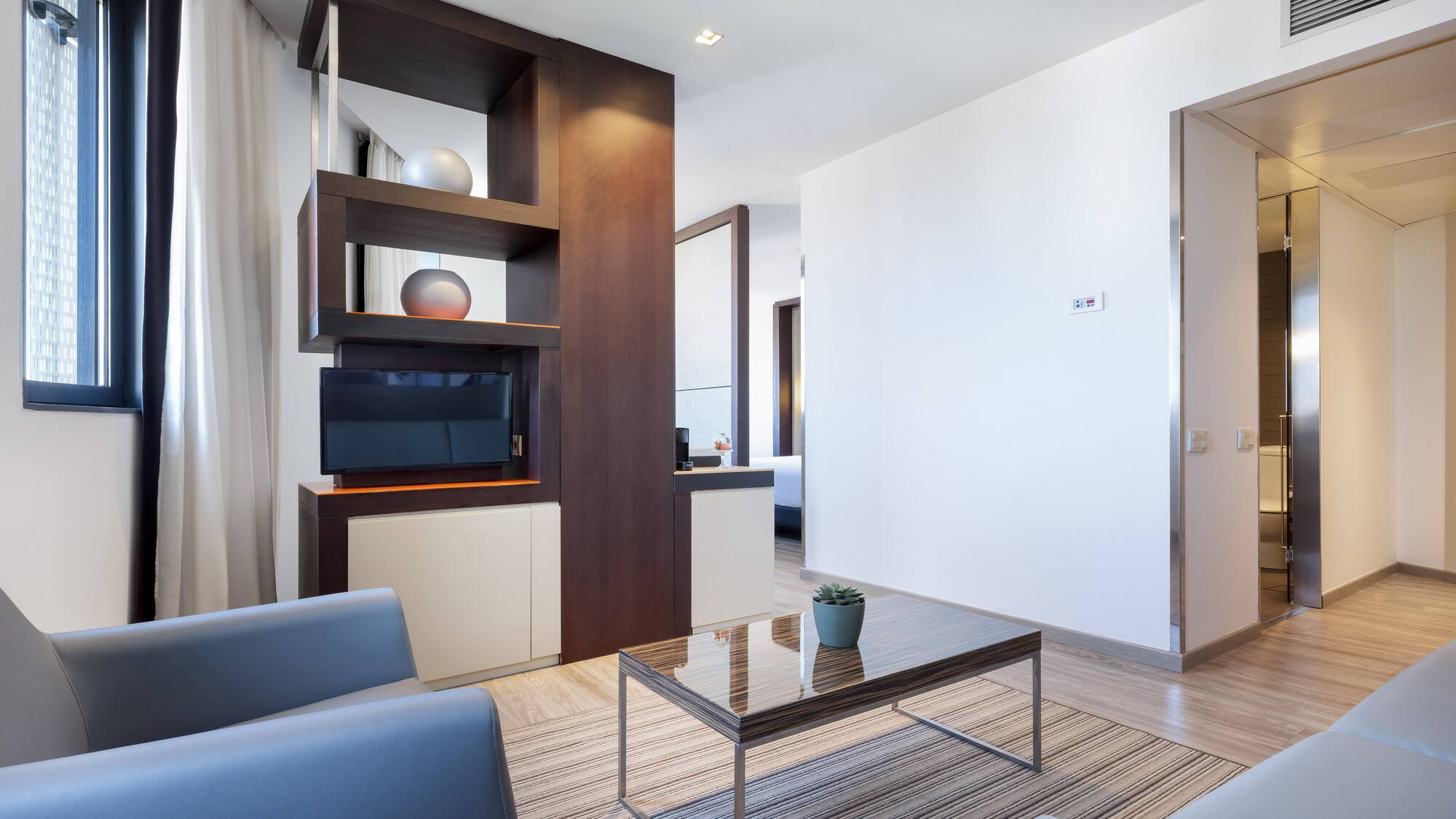 a living room with a couch and a coffee table