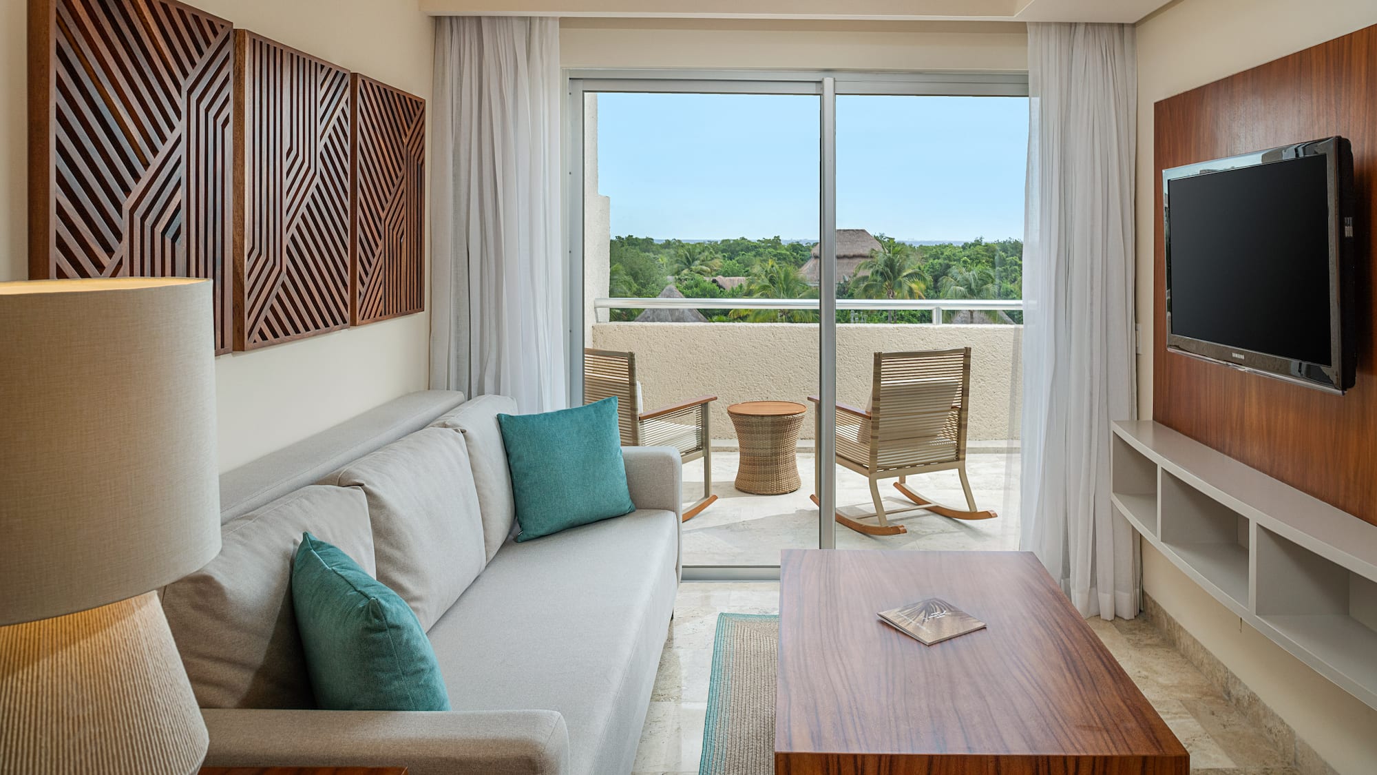 a living room with a couch and a table