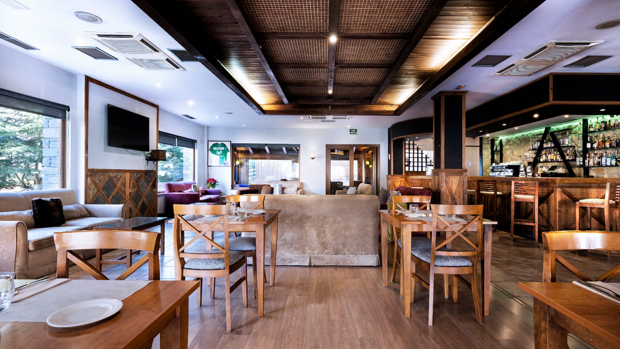 a room with tables and chairs