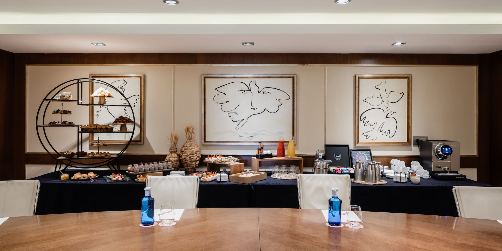 a room with a table and chairs