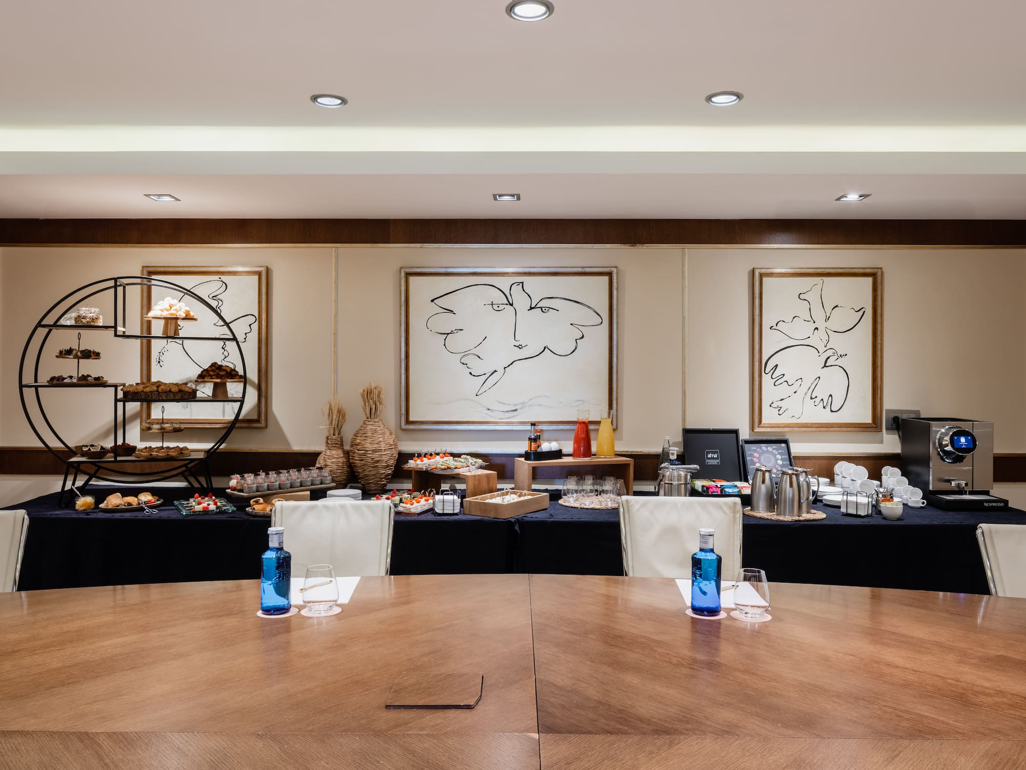 a room with a table and chairs