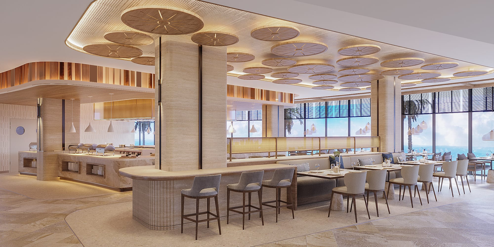 a restaurant with tables and chairs