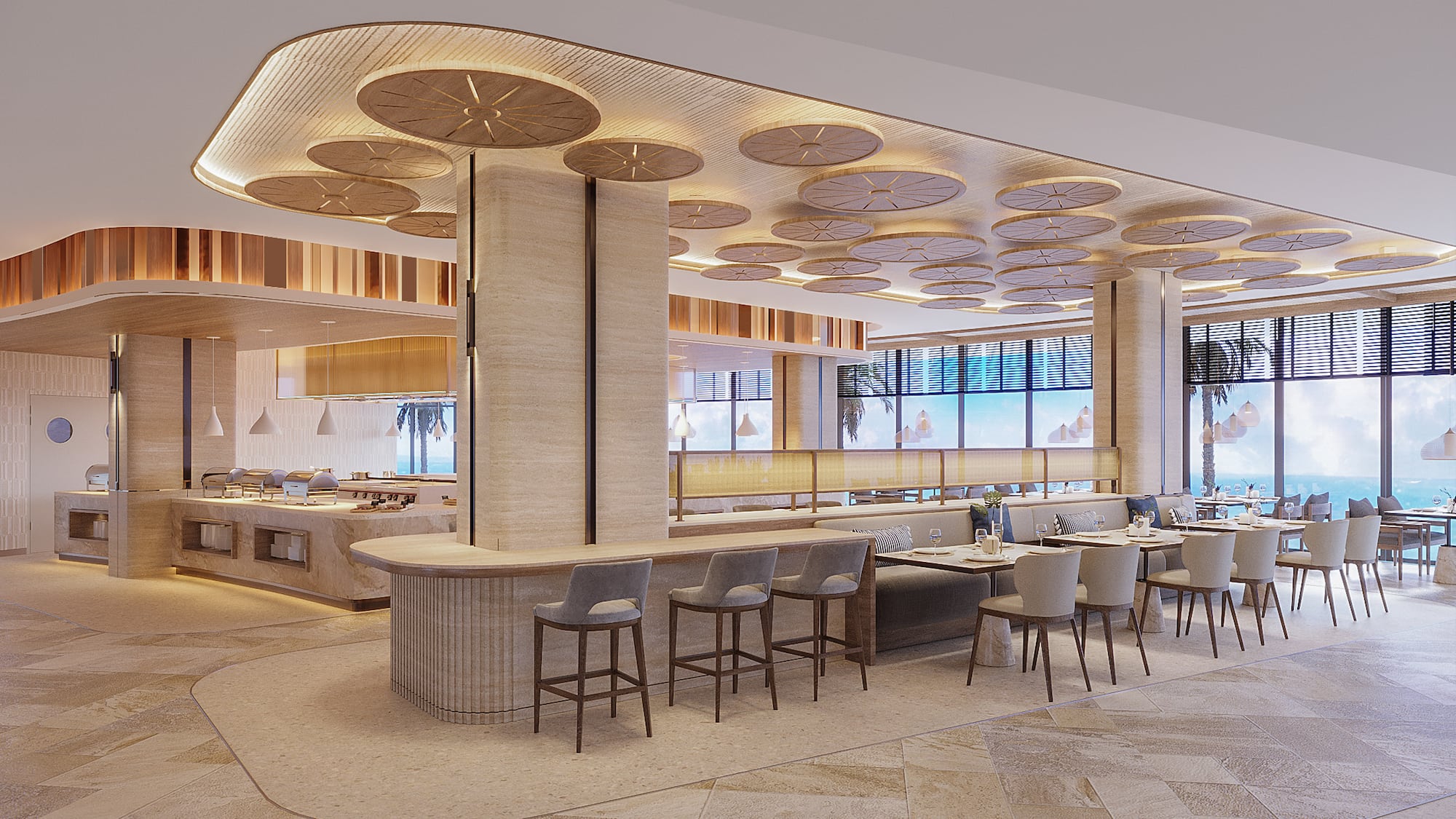 a restaurant with tables and chairs