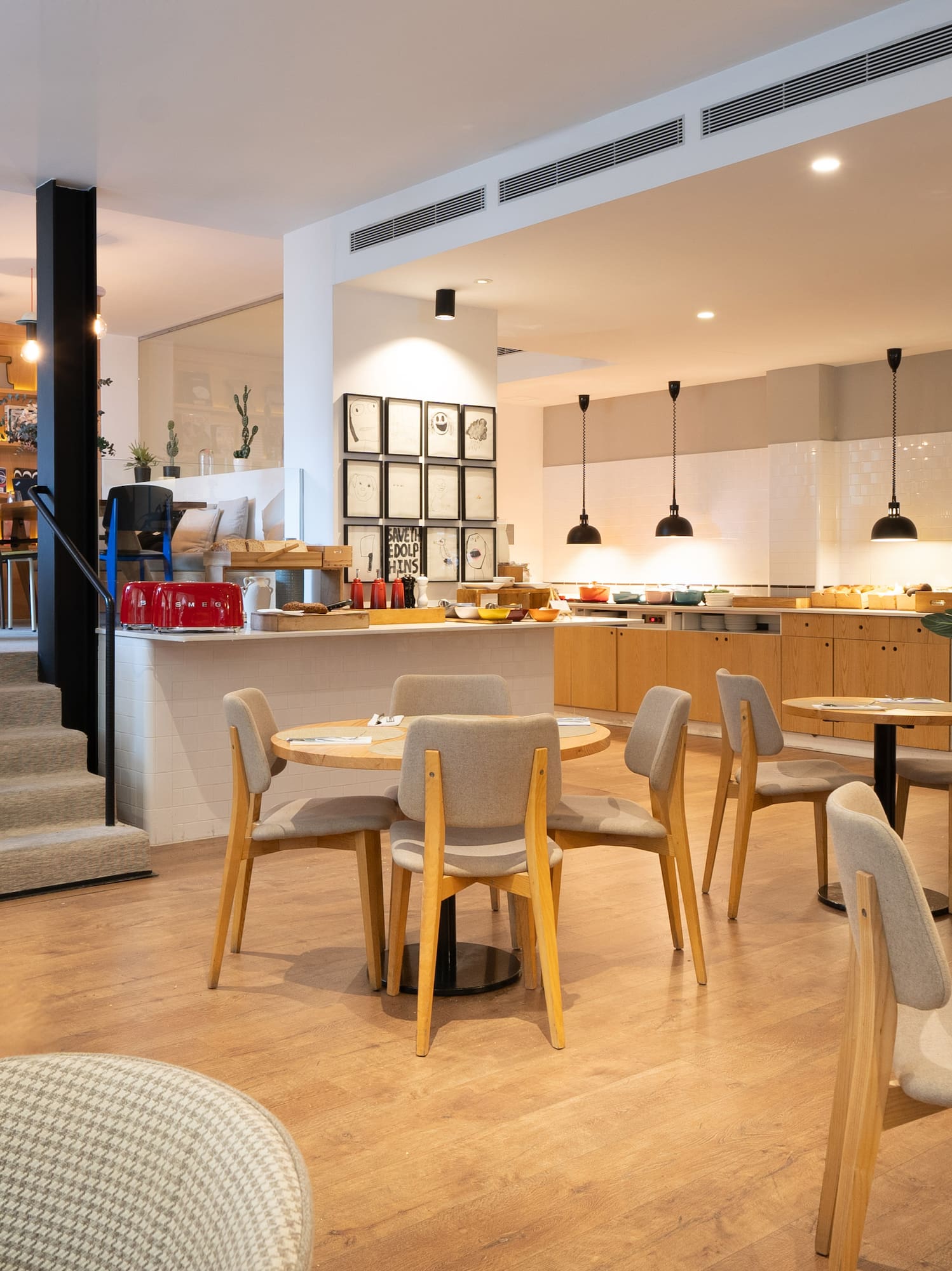 a room with tables and chairs