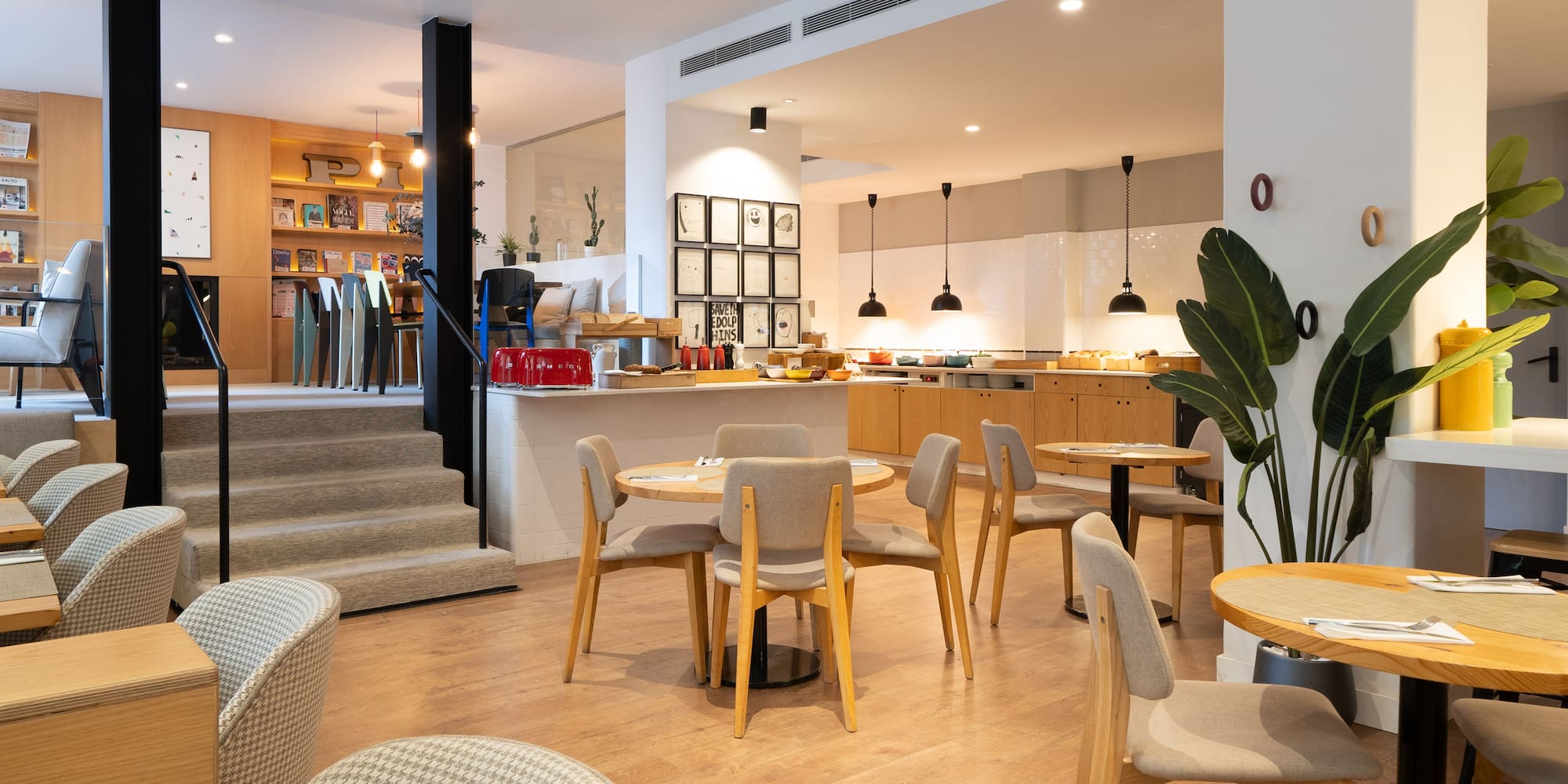 a room with tables and chairs