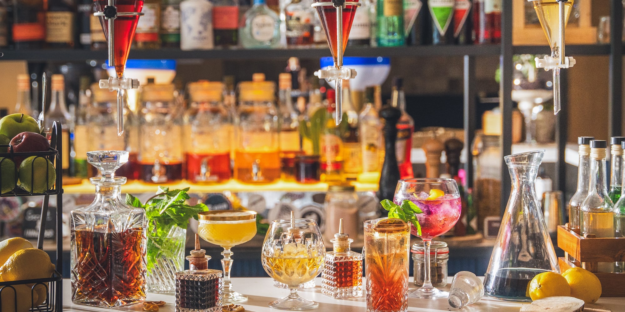 a group of glasses on a table