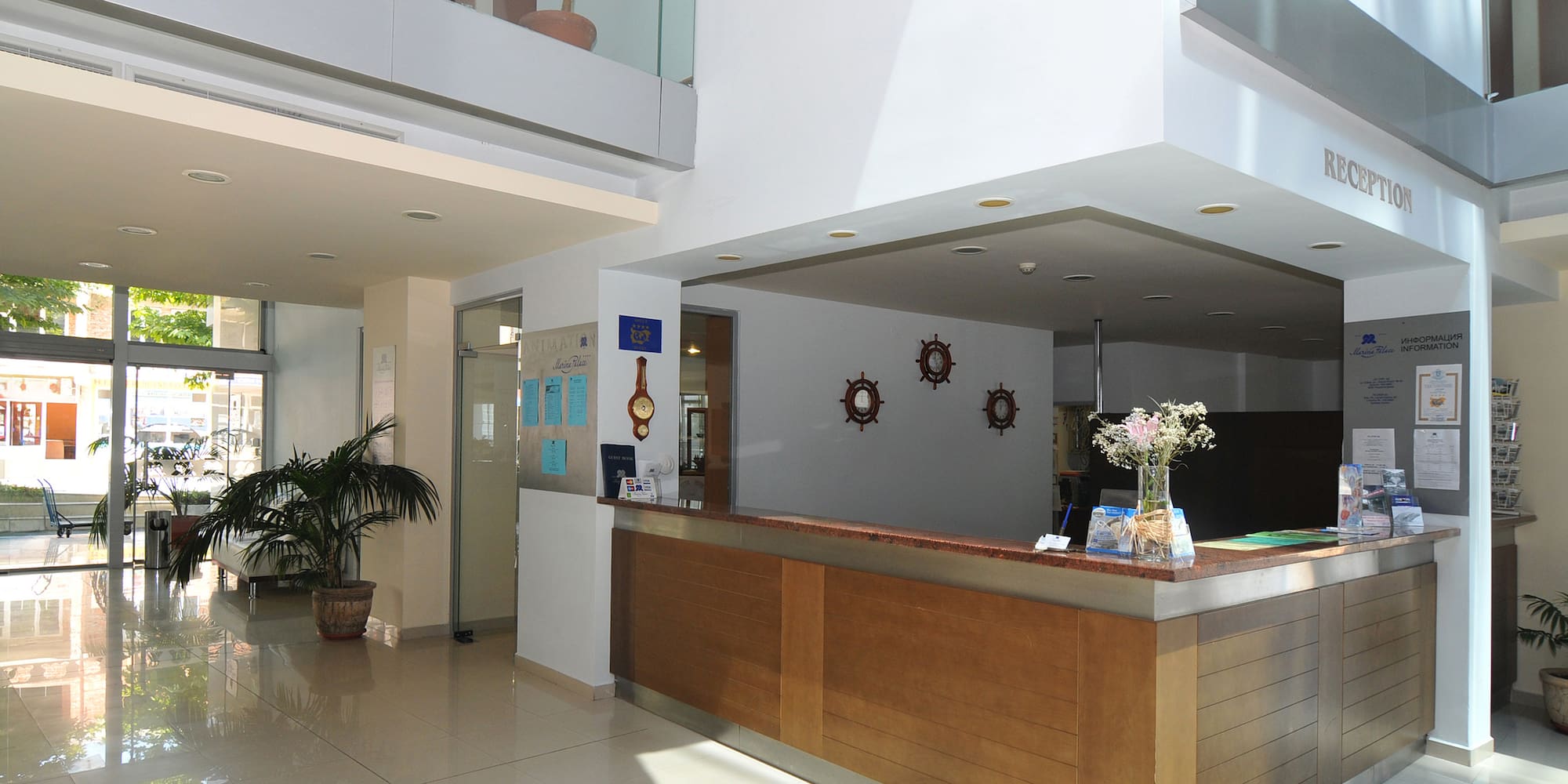a reception desk in a building