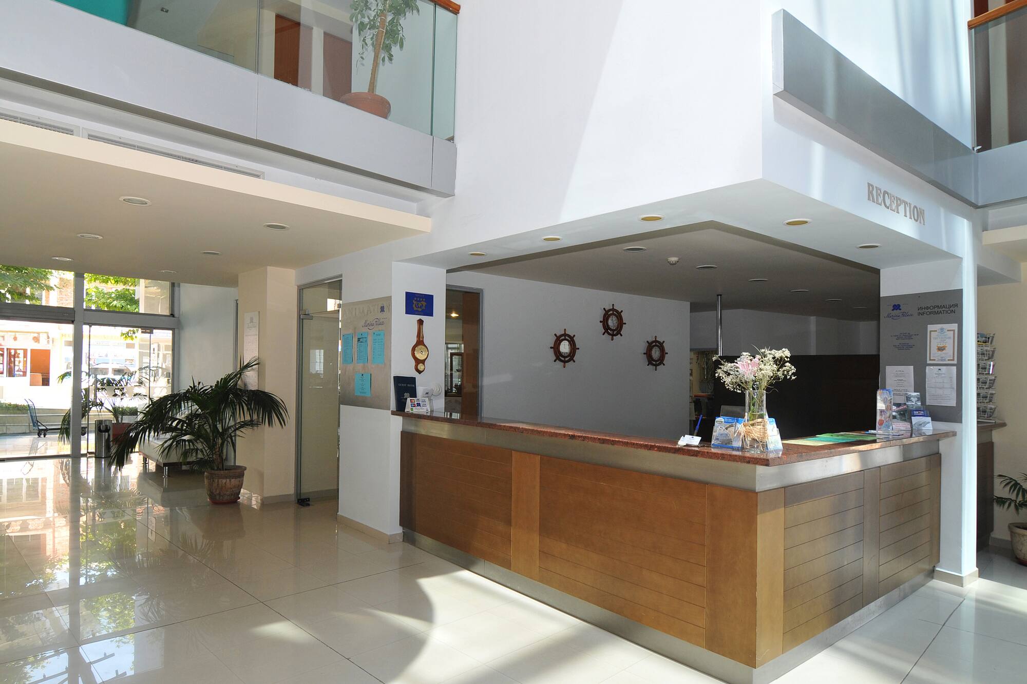 a reception desk in a building