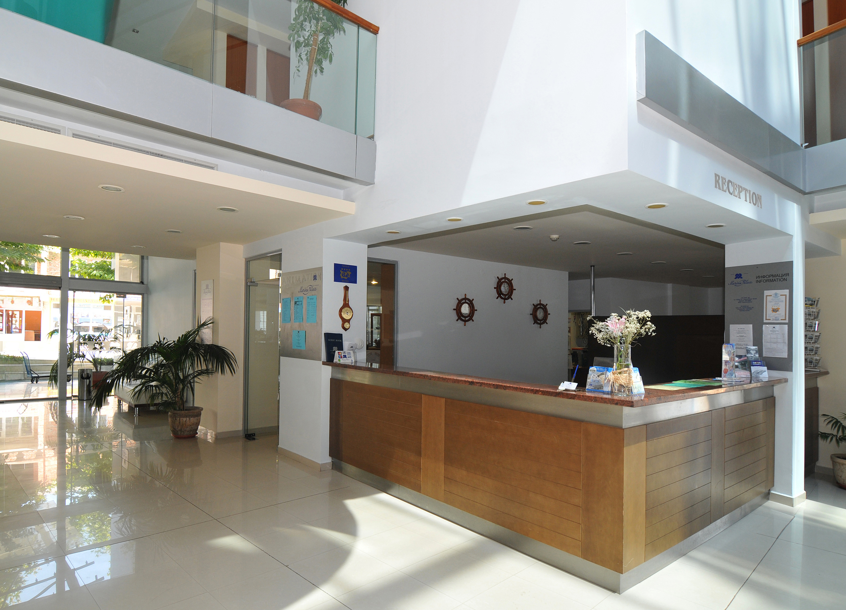 a reception desk in a building