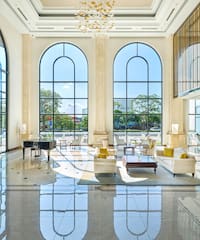 a large room with large windows