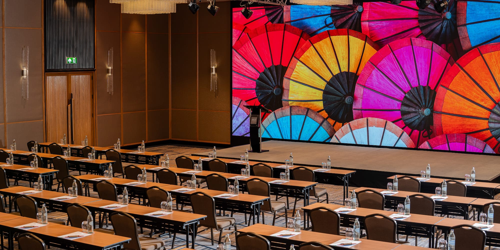 a room with tables and chairs