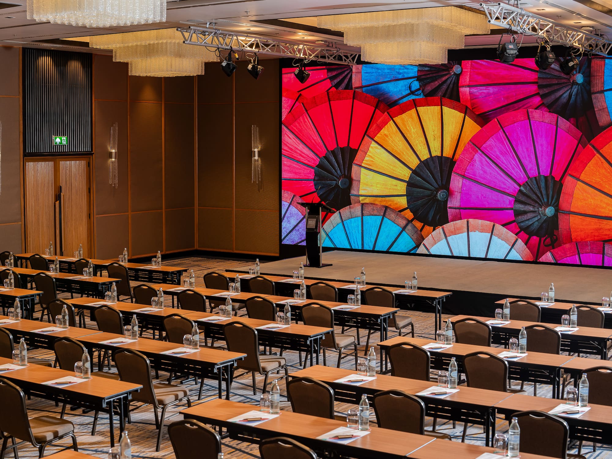 a room with tables and chairs