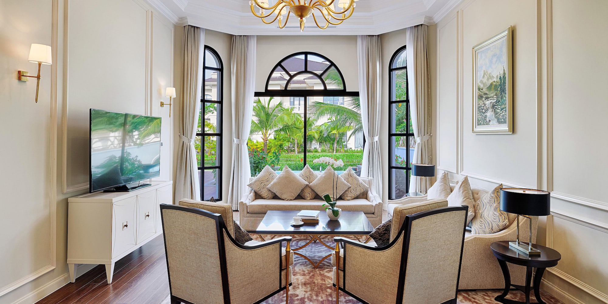 a living room with a couch and a tv