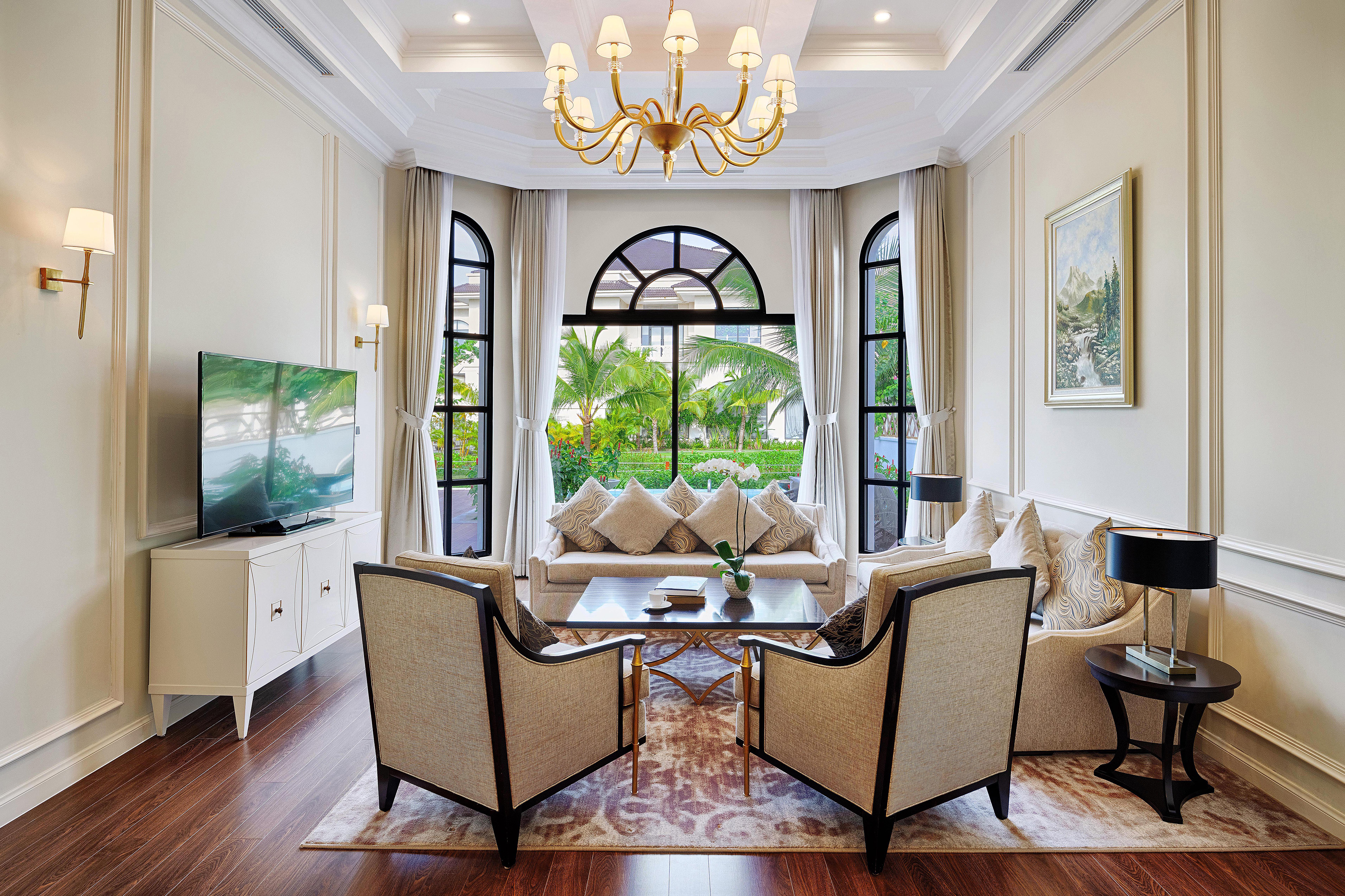 a living room with a couch and a tv