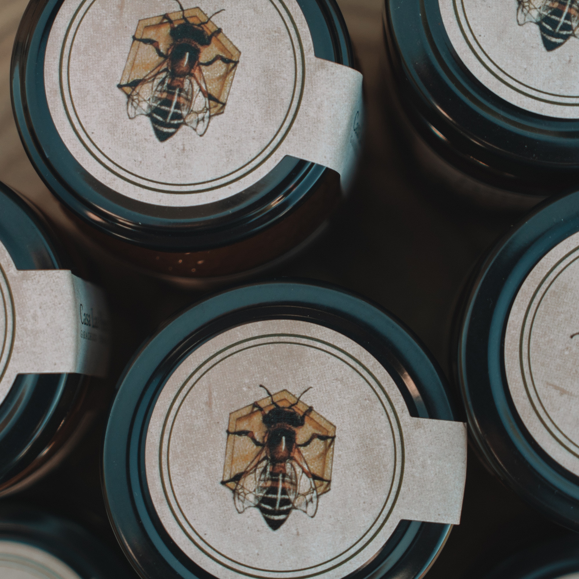 a group of jars with labels
