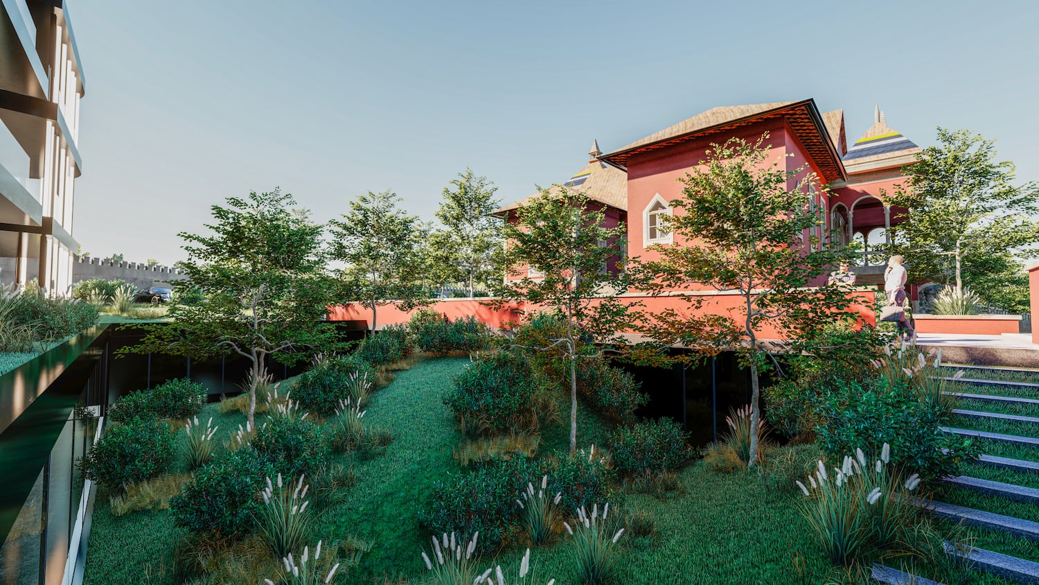 a house with trees and bushes