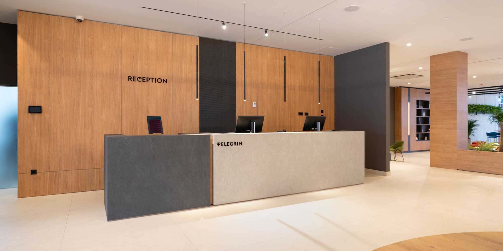 a reception desk in a hotel