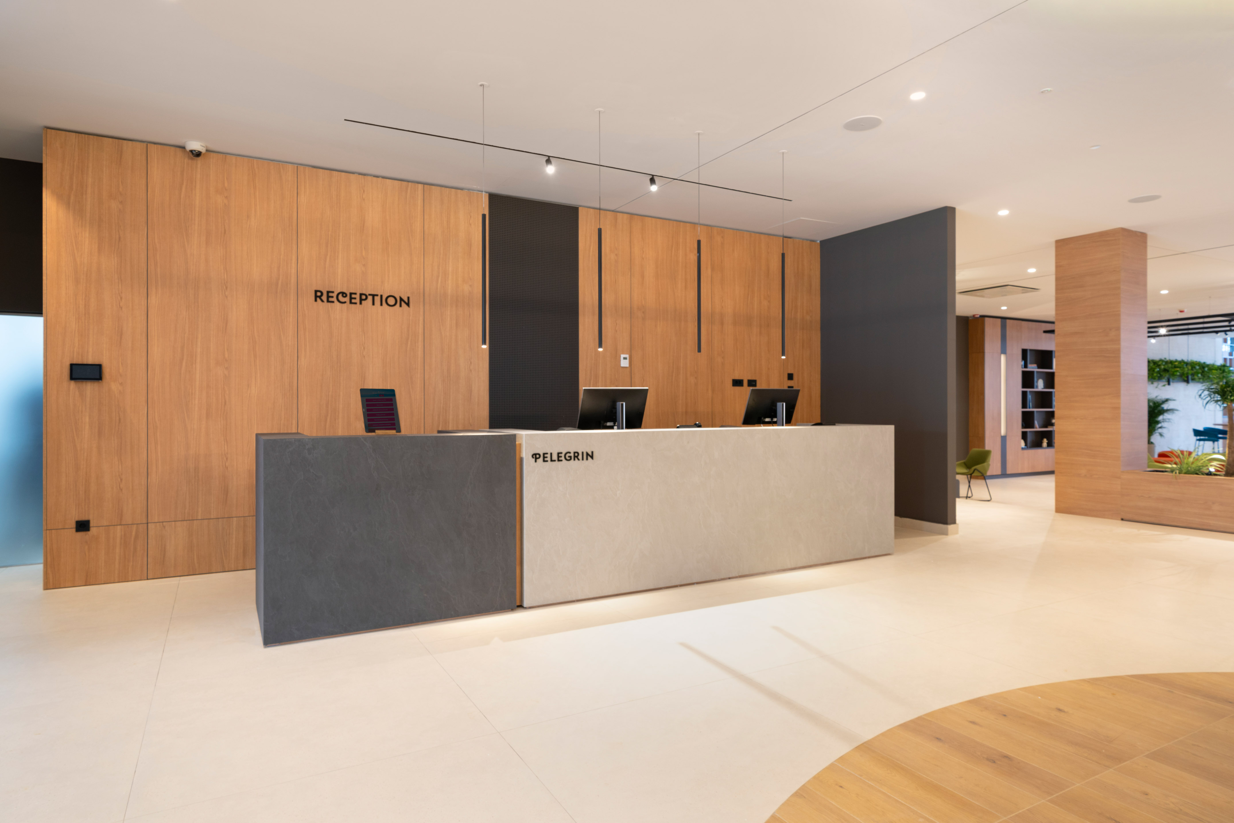 a reception desk in a hotel