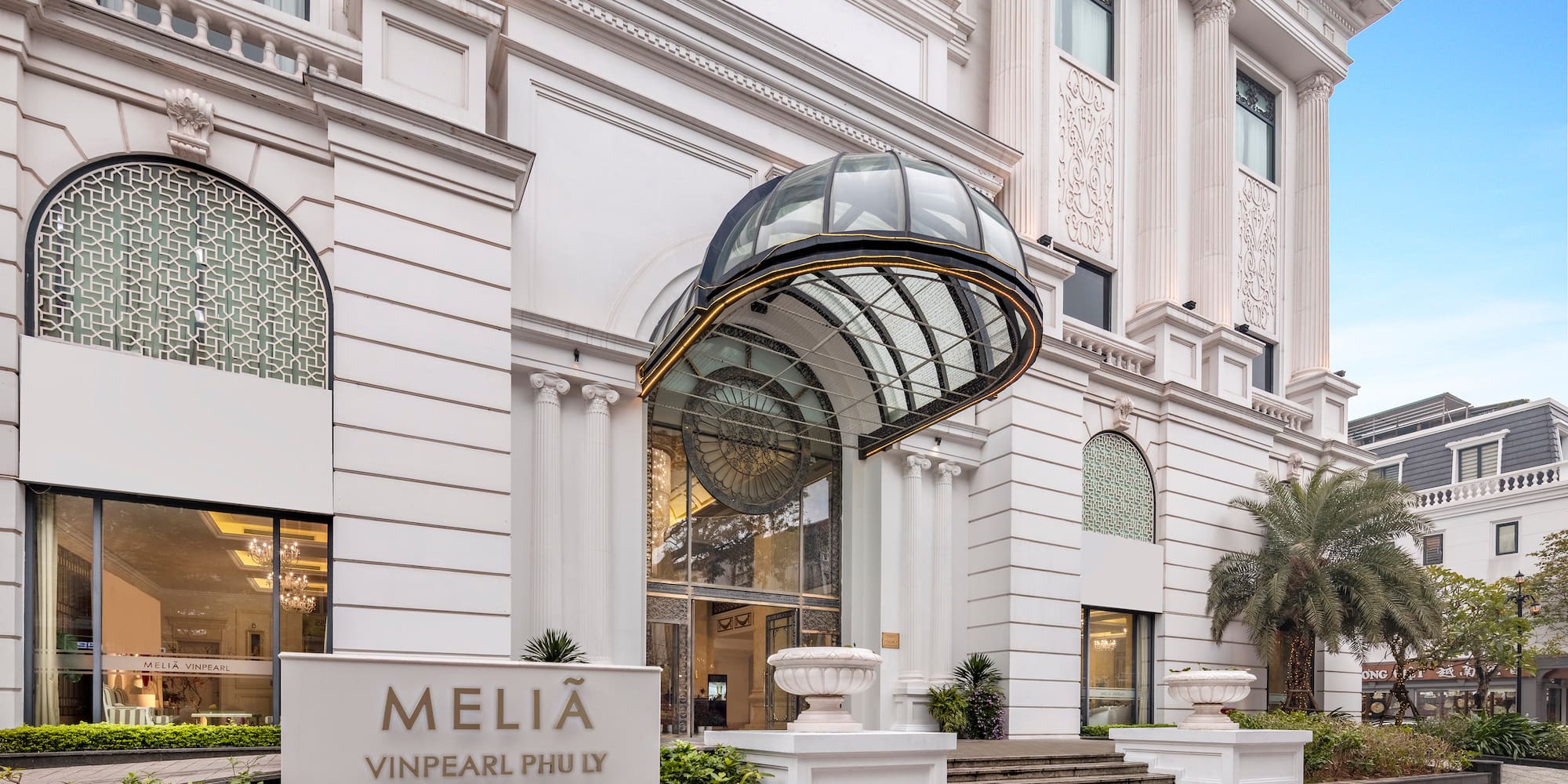 a building with a glass canopy