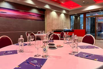 a table set up for a meeting