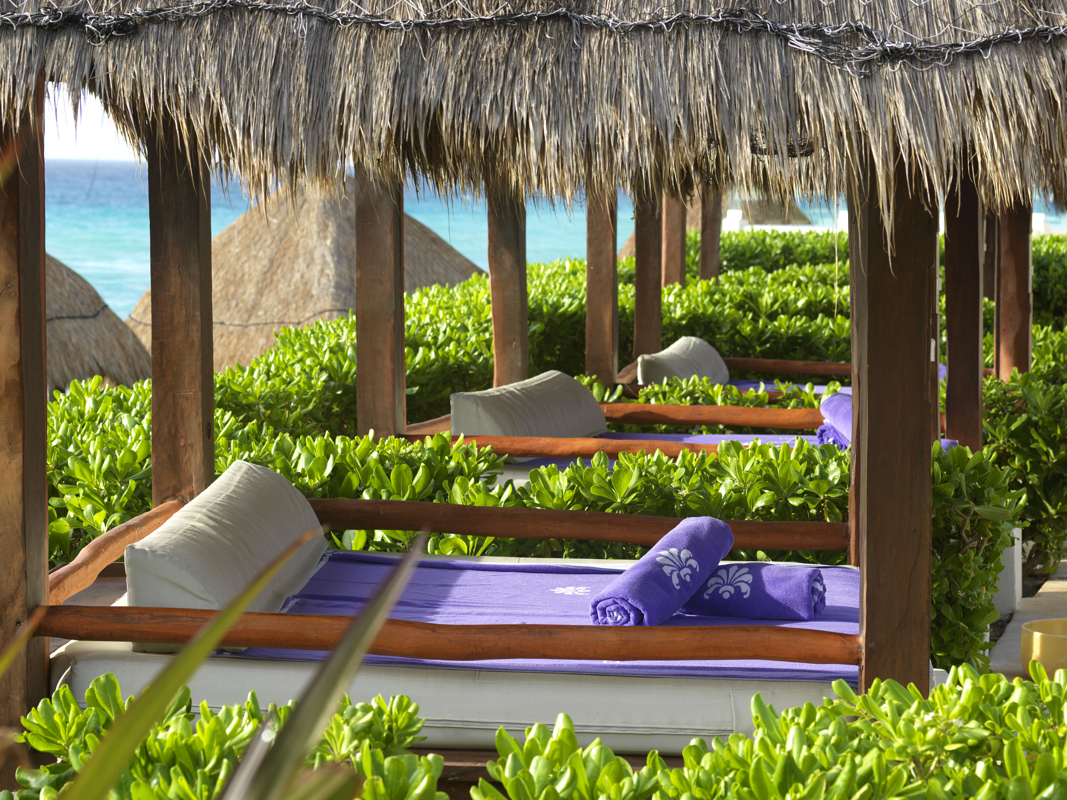 a beds under a straw canopy