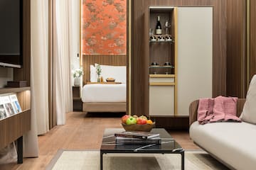 a room with a bed and a table